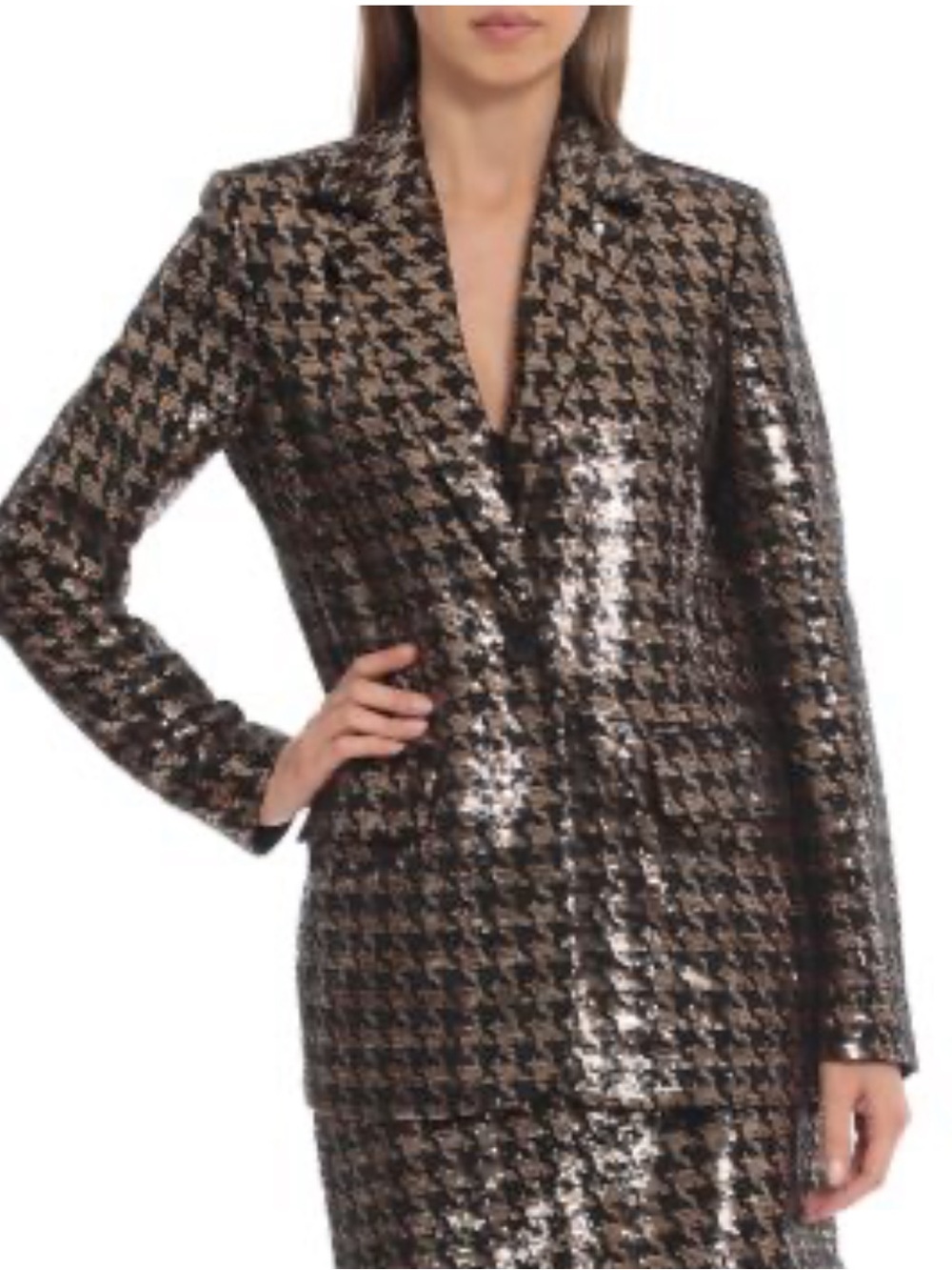 Bagatelle Collection Black & Gold Sequin Houndstooth Blazer